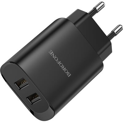 Cestovní adaptér Borofone BN2 Dual 2.1A černý Cestovní adaptér Borofone BN2 Dual 2.1A černý