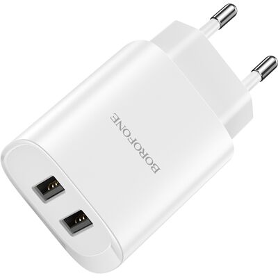 Cestovní adaptér Borofone BN2 Dual 2.1A bílý Cestovní adaptér Borofone BN2 Dual 2.1A bílý
