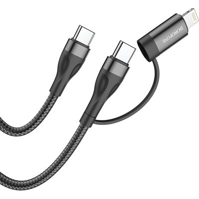 Kabel Borofone BX61 Source 2 v 1 - Type C na Type C + Lightning - PD 20W/60W 3A 1 metr černý Kabel Borofone BX61 Source 2 v 1 - Type C na Type C + Lightning - PD 20W/60W 3A 1 metr černý