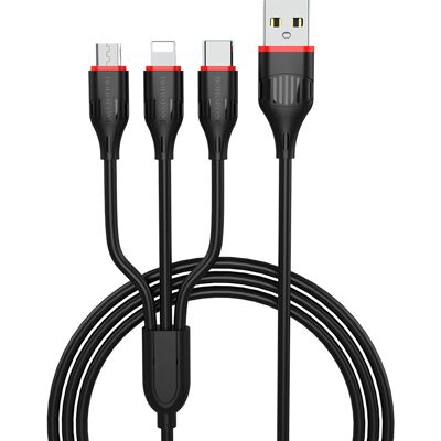 Kabel Borofone BX17 Enjoy 3 v 1 - USB na Type C, Micro USB, Lightning - 2,4A 1 metr černý Kabel Borofone BX17 Enjoy 3 v 1 - USB na Type C, Micro USB, Lightning - 2,4A 1 metr černý