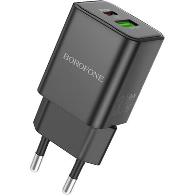 Adaptér Borofone BN14 s funkcí rychlonabíjení Dual 30W černý Adaptér Borofone BN14 s funkcí rychlonabíjení Dual 30W černý