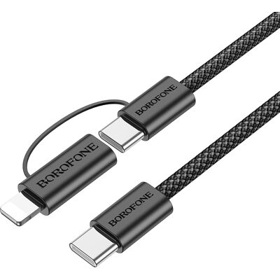 Datový kabel Borofone BX104 Primo - Type C na Type C + Lightning - 60W 3A 1 metr černý Datový kabel Borofone BX104 Primo - Type C na Type C + Lightning - 60W 3A 1 metr černý