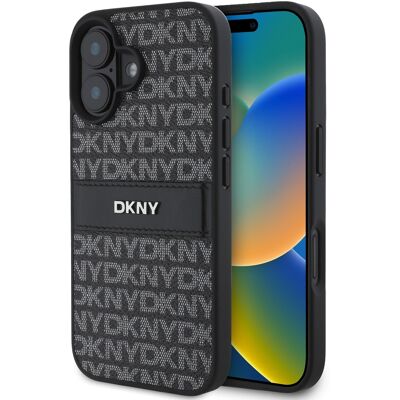Obal DKNY pro iPhone 16 Plus - Opakovaná Série Vzor Pruhovaný Tonal - Černý Obal DKNY pro iPhone 16 Plus - Opakovaná Série Vzor Pruhovaný Tonal - Černý