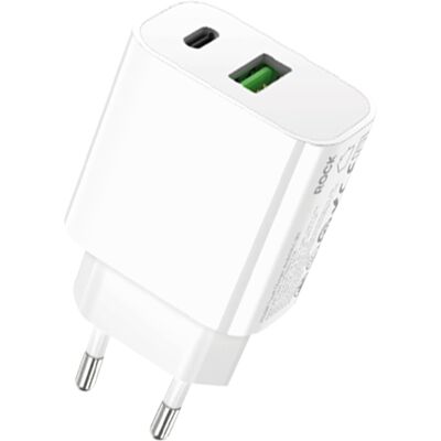Adaptér Rock T43 s funkcí rychlonabíjení QC, PD 20W 3A bílý Adaptér Rock T43 s funkcí rychlonabíjení QC, PD 20W 3A bílý