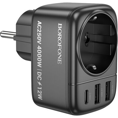 Adaptér Borofone BAC14 Wide 2xUSB + USB-C + zásuvka 12W černý Adaptér Borofone BAC14 Wide 2xUSB + USB-C + zásuvka 12W černý
