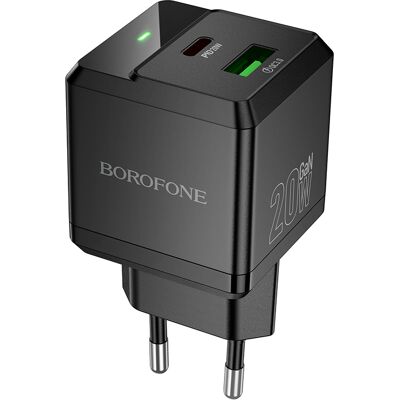 Adaptér Borofone BN19 Intenso GaN s funkcí rychlonabíjení PD 20W QC 3.0 3A černý Adaptér Borofone BN19 Intenso GaN s funkcí rychlonabíjení PD 20W QC 3.0 3A černý