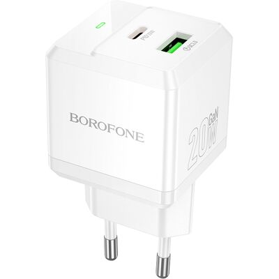 Adaptér Borofone BN19 Intenso GaN s funkcí rychlonabíjení PD 20W QC 3.0 3A bílý Adaptér Borofone BN19 Intenso GaN s funkcí rychlonabíjení PD 20W QC 3.0 3A bílý