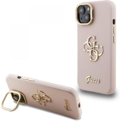 Zadní kryt Guess PU Grained 4G Logo Stand Camera Frame pro iPhone 15 Pink Zadní kryt Guess PU Grained 4G Logo Stand Camera Frame pro iPhone 15 Pink