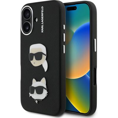 Zadní kryt Karl Lagerfeld Grained PU K&CH; Heads pro iPhone 16 Black Zadní kryt Karl Lagerfeld Grained PU K&CH; Heads pro iPhone 16 Black