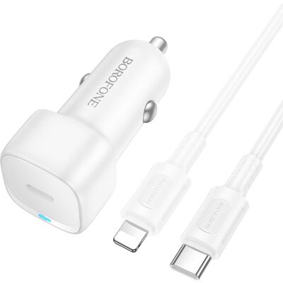 Rychlonabíječka do auta Borofone BZ34A Cloud USB-C PD 20W + datový kabel Lightning bílá Rychlonabíječka do auta Borofone BZ34A Cloud USB-C PD 20W + datový kabel Lightning bílá