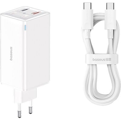Baseus P10162705212-00 GaN6 Pro 100W EU bílý rychlonabíječka 1m USB-C na USB-C kabel Baseus P10162705212-00 GaN6 Pro 100W EU bílý rychlonabíječka 1m USB-C na USB-C kabel