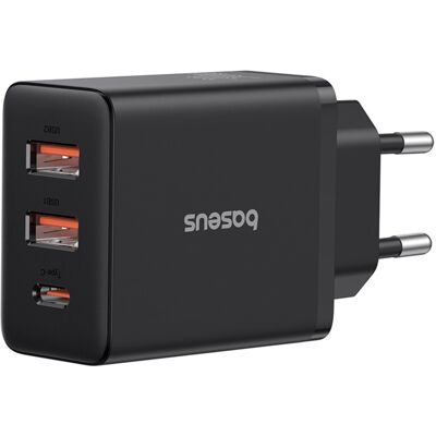 Baseus Síťová nabíječka GaN 2x USB Type-C 30W Rychlé nabíjení Černá Baseus Síťová nabíječka GaN 2x USB Type-C 30W Rychlé nabíjení Černá