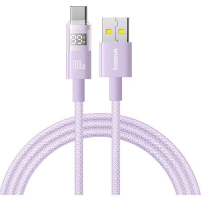 Baseus Data Cable Display 2 Rychlonabíjecí USB na Type-C Digitální displej 100W 1m Fialová mlhovina Baseus Data Cable Display 2 Rychlonabíjecí USB na Type-C Digitální displej 100W 1m Fialová mlhovina