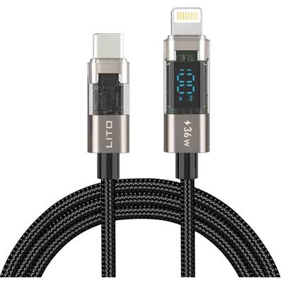 Lito Datový kabel LD09CL Lightning na Type-C 36W Rychlé nabíjení LED displej 1.2m černý Lito Datový kabel LD09CL Lightning na Type-C 36W Rychlé nabíjení LED displej 1.2m černý