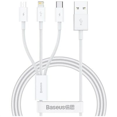 Baseus datový kabel USB na USB-C Lightning Micro-USB 100W 1.5m bílý Baseus datový kabel USB na USB-C Lightning Micro-USB 100W 1.5m bílý