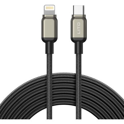 Lito Datový kabel LD17 Type-C na Lightning Rychlonabíjecí Pletený nylon Černý Lito Datový kabel LD17 Type-C na Lightning Rychlonabíjecí Pletený nylon Černý