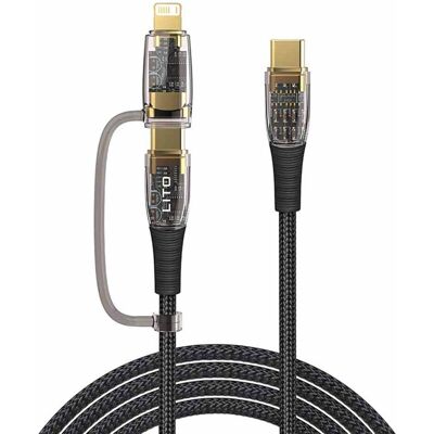 Lito Datový kabel Transparent 2v1 LD12 Type-C na Type-C Lightning Rychlé nabíjení Pletený Antioxidant Černý Lito Datový kabel Transparent 2v1 LD12 Type-C na Type-C Lightning Rychlé nabíjení Pletený Antioxidant Černý
