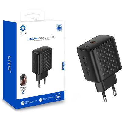 Lito nabíječka do zdi LC13 Type-C PD20W GaN PC nehořlavá EU zástrčka černá Lito nabíječka do zdi LC13 Type-C PD20W GaN PC nehořlavá EU zástrčka černá
