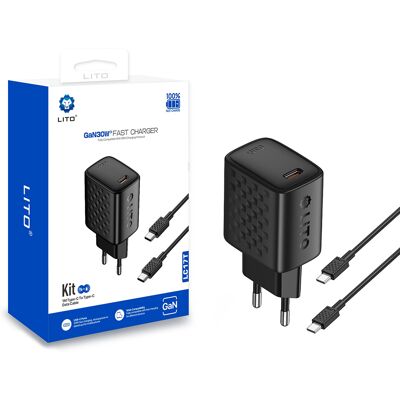 Lito Wall Charger LC17T s kabelem Type-C výstup Type-C PD30W GaN EU černý Lito Wall Charger LC17T s kabelem Type-C výstup Type-C PD30W GaN EU černý