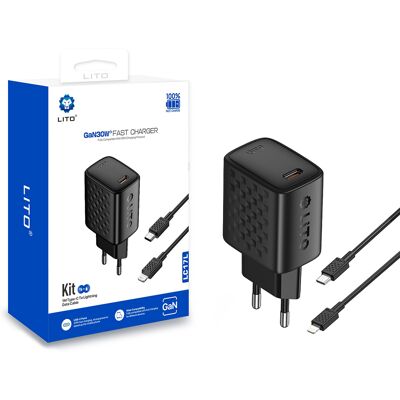 Lito Wall Charger LC17L s Lightning kabelem Type-C výstup PD30W GaN EU černá Lito Wall Charger LC17L s Lightning kabelem Type-C výstup PD30W GaN EU černá