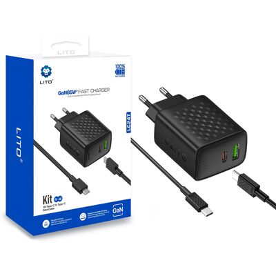 Lito Wall Charger LC24T s kabelem Type-C Type-C USB výstup PD65W GaN EU černý Lito Wall Charger LC24T s kabelem Type-C Type-C USB výstup PD65W GaN EU černý