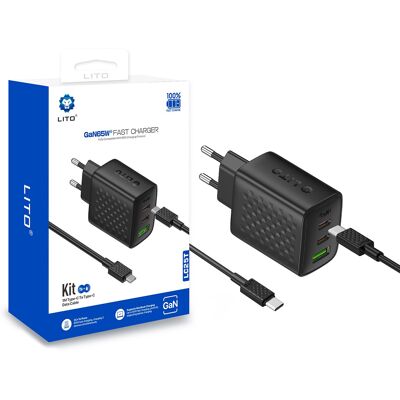 Lito Wall Charger LC25T s kabelem Type-C 2x Type-C USB výstup PD65W GaN EU černý Lito Wall Charger LC25T s kabelem Type-C 2x Type-C USB výstup PD65W GaN EU černý