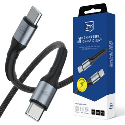 3mk Datový kabel Hyper N-Series Type-C na Type-C 100W 2m Černý 3mk Datový kabel Hyper N-Series Type-C na Type-C 100W 2m Černý