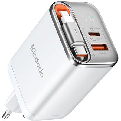 Mcdodo - nástěnná nabíječka FreeGo Series (CH-4103) - vestavěný zatahovací kabel USB-C, USB-A/C, 67W, digitální displej, 65cm - bílá Mcdodo - nástěnná nabíječka FreeGo Series (CH-4103) - vestavěný zatahovací kabel USB-C, USB-A/C, 67W, digitální displej, 65cm - bílá