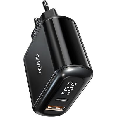 Mcdodo - nástěnná nabíječka Chocolate Series (CH-7170) - USB-C/A, 20W, digitální displej, PD + QC - černá Mcdodo - nástěnná nabíječka Chocolate Series (CH-7170) - USB-C/A, 20W, digitální displej, PD + QC - černá
