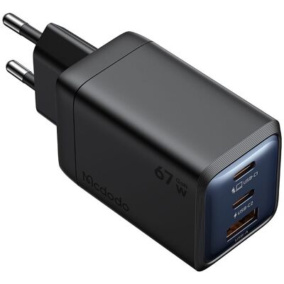 Mcdodo - nástěnná nabíječka Gana Mini Series (CH-0970) - 2x USB-C, 1x USB-A, 67W, technologie GaN - černá Mcdodo - nástěnná nabíječka Gana Mini Series (CH-0970) - 2x USB-C, 1x USB-A, 67W, technologie GaN - černá