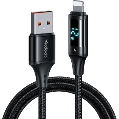 Mcdodo – datový kabel (CA-1060) – USB 2.0 na Lightning, s digitálním displejem, nylonové opletení, hliníková slitina, 3A, 1,2m – černý Mcdodo – datový kabel (CA-1060) – USB 2.0 na Lightning, s digitálním displejem, nylonové opletení, hliníková slitina, 3A, 1,2m – černý