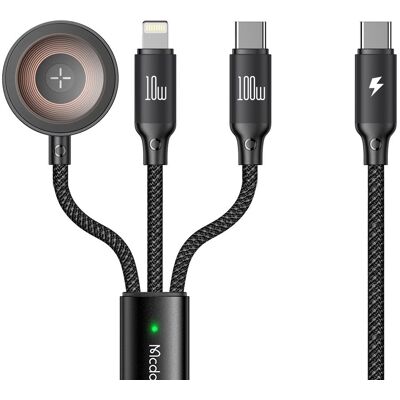 Mcdodo - datový kabel 3 v 1 řady O (CA-4940) - USB-C na Lightning/USB-C/bezdrátová nabíječka Apple Watch, 100W, 1,2m - černý Mcdodo - datový kabel 3 v 1 řady O (CA-4940) - USB-C na Lightning/USB-C/bezdrátová nabíječka Apple Watch, 100W, 1,2m - černý