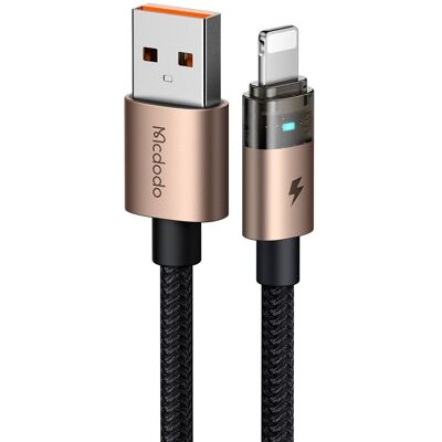 Mcdodo – datový kabel (CA-6911) – s nabíjecím světlem, USB-A na Lightning, průhledný kabel, 3A, 1,2m – Desert Gold Mcdodo – datový kabel (CA-6911) – s nabíjecím světlem, USB-A na Lightning, průhledný kabel, 3A, 1,2m – Desert Gold