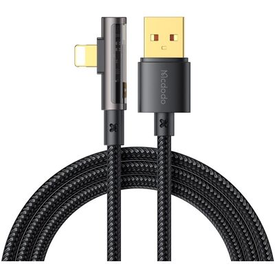 Mcdodo – datový kabel (CA-3510) – USB-A na Lightning, 90stupňový design, 3A, transparentní design, 1,2m – černý Mcdodo – datový kabel (CA-3510) – USB-A na Lightning, 90stupňový design, 3A, transparentní design, 1,2m – černý