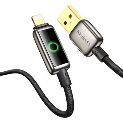 Mcdodo – datový kabel (CA-6590) – s LED displejem s dýchacím světlem, USB-A na Lightning, automatické vypnutí, 3A, 1,2m – černý Mcdodo – datový kabel (CA-6590) – s LED displejem s dýchacím světlem, USB-A na Lightning, automatické vypnutí, 3A, 1,2m – černý
