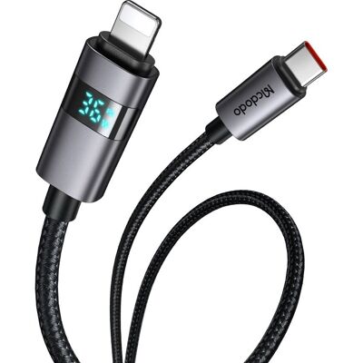 Mcdodo – datový kabel (CA-6570) – USB-C na Lightning, LED displej, 36W, 1,2m – černý Mcdodo – datový kabel (CA-6570) – USB-C na Lightning, LED displej, 36W, 1,2m – černý