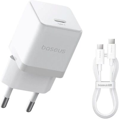 Nabíječka Baseus Palm Fast USB-C 20W + Datový Kabel USB-C/USB-C 1m White Nabíječka Baseus Palm Fast USB-C 20W + Datový Kabel USB-C/USB-C 1m White