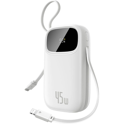Baseus - powerbanka EnerFill FC31 Qpow 3 (E0028C01) - USB-C/Lightning kabely, 10000mAh, 45W, digitální displej - Moon White Baseus - powerbanka EnerFill FC31 Qpow 3 (E0028C01) - USB-C/Lightning kabely, 10000mAh, 45W, digitální displej - Moon White
