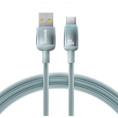Baseus – datový kabel řady Discolor (E0420800) – USB na Type-C, opletený nylonový kabel, 480 Mbps, 100 W, 1 m – modrozelený Baseus – datový kabel řady Discolor (E0420800) – USB na Type-C, opletený nylonový kabel, 480 Mbps, 100 W, 1 m – modrozelený