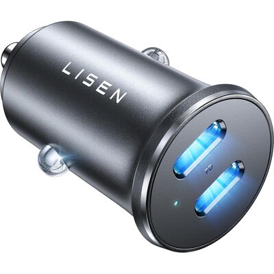 Lisen - nabíječka do auta (YL0223080007), duální USB-C, 2x 45 W, 12/24 V, hliníková slitina, černá Lisen - nabíječka do auta (YL0223080007), duální USB-C, 2x 45 W, 12/24 V, hliníková slitina, černá