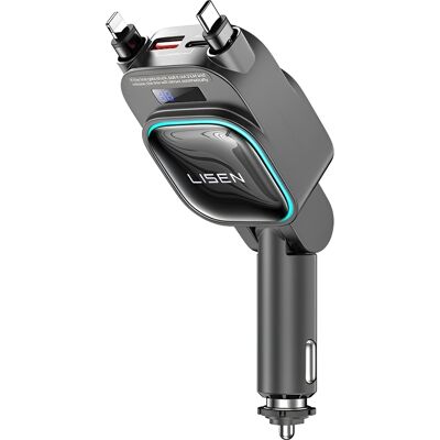 Lisen - nabíječka do auta (YL0224080017) - 4v1, USB, Type-C, se 2 navíjecími kabely, LED displej, 96 W, 12/24 V - černá Lisen - nabíječka do auta (YL0224080017) - 4v1, USB, Type-C, se 2 navíjecími kabely, LED displej, 96 W, 12/24 V - černá