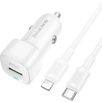 Nabíječka do auta Borofone BZ34B Cloud - USB + Type C - QC 3.0 PD 38W s kabelem Type C - Lightning bílá Nabíječka do auta Borofone BZ34B Cloud - USB + Type C - QC 3.0 PD 38W s kabelem Type C - Lightning bílá