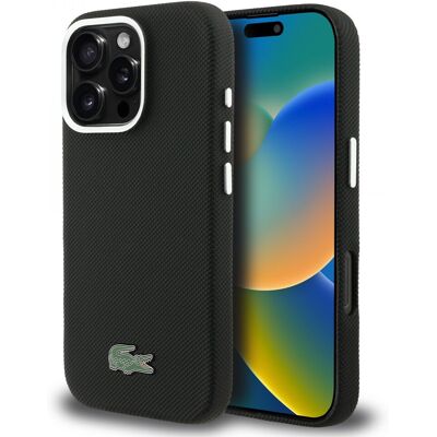 Zadní kryt Lacoste PVC Iconic Petit Pique Metal Logo MagSafe pro iPhone 16 Pro černý Zadní kryt Lacoste PVC Iconic Petit Pique Metal Logo MagSafe pro iPhone 16 Pro černý