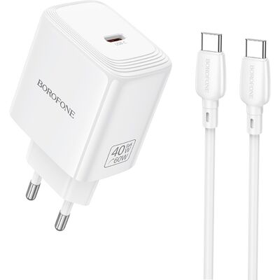 Síťová nabíječka Borofone BN33 Fuente GaN Typ C QC 3.0 PD 40W s kabelem USB-C na USB-C bílá Síťová nabíječka Borofone BN33 Fuente GaN Typ C QC 3.0 PD 40W s kabelem USB-C na USB-C bílá