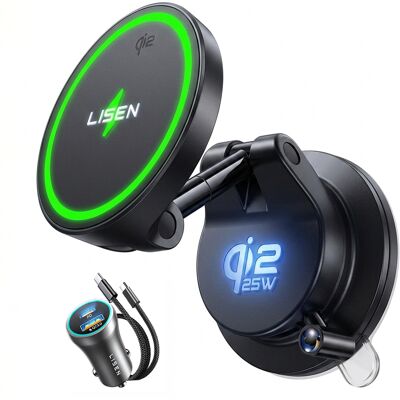 Držák do auta s bezdrátovým nabíjením Lisen W608 Pro Qi2.2 25 W černý Držák do auta s bezdrátovým nabíjením Lisen W608 Pro Qi2.2 25 W černý