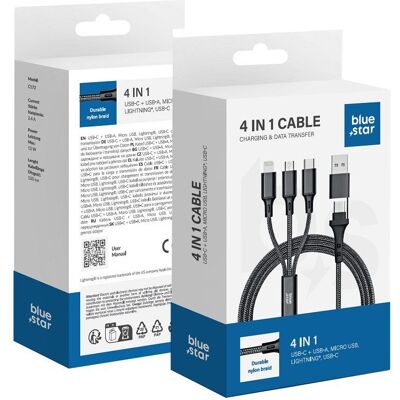 Kabel 4in1 USB-C/ USB-A do Micro USB/ Lightning/ USB-C Blue Star 2.4A 12W Cafule 1.2 m C172 černý Kabel 4in1 USB-C/ USB-A do Micro USB/ Lightning/ USB-C Blue Star 2.4A 12W Cafule 1.2 m C172 černý