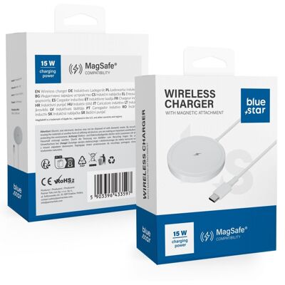 Bezdrátová nabíječka BLUE STAR Charing Pad 15w kompatibilní s MagSafe bílá Bezdrátová nabíječka BLUE STAR Charing Pad 15w kompatibilní s MagSafe bílá
