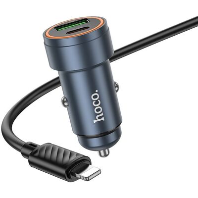 Nabíječka do auta Hoco USB-A + USB-C QC3.0 PD 30W + kabel USB-C na Lightning Z57A černá Nabíječka do auta Hoco USB-A + USB-C QC3.0 PD 30W + kabel USB-C na Lightning Z57A černá