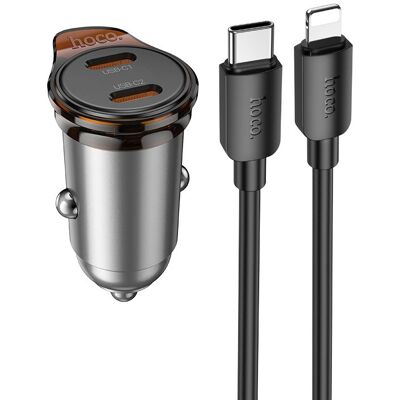 Nabíječka do auta Hoco 2 x USB-C QC PD 45W + kabel USB-C na Lightning NZ16B metal šedá Nabíječka do auta Hoco 2 x USB-C QC PD 45W + kabel USB-C na Lightning NZ16B metal šedá