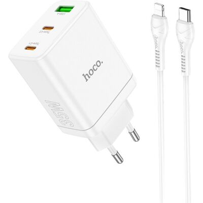 Síťová nabíječka Hoco 2 x USB-C + USB-A QC3.0 PD 3A 35W + kabel USB-C na Lightning N33 bílá Síťová nabíječka Hoco 2 x USB-C + USB-A QC3.0 PD 3A 35W + kabel USB-C na Lightning N33 bílá